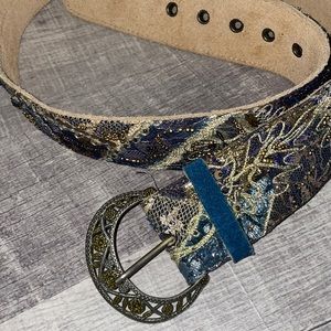 Chico’s Tapestry Beaded Lace Leather Buckle Belt